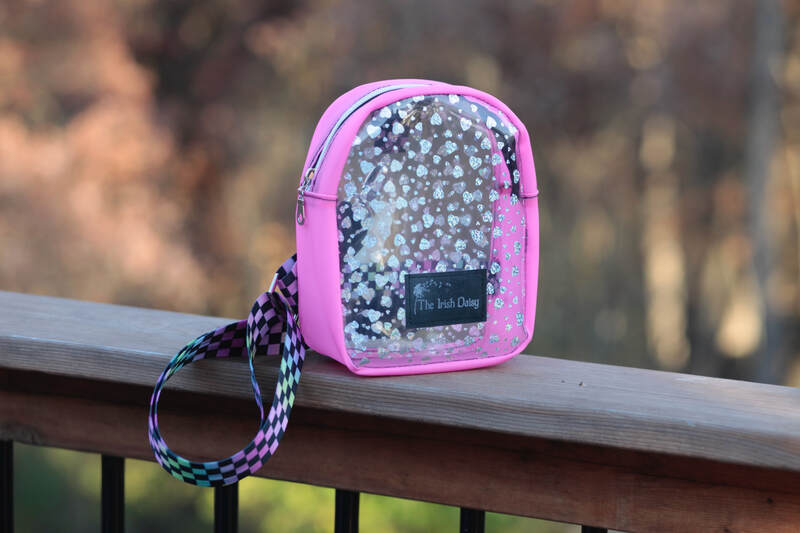RTS Sling Backpack - Hot Pink with clear hearts