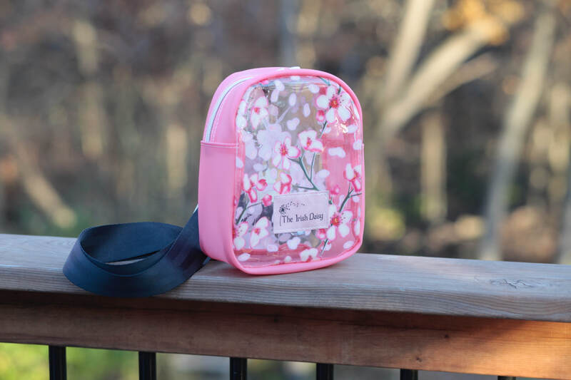 RTS Sling Backpack - salmon with clear Japanese flowers